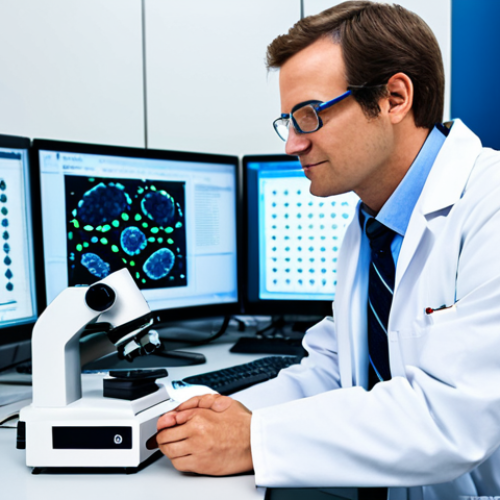 Home 15 A diverse team of professional scientists, fully clothed in clean lab coats and safety glasses, meticulously working on advanced genetic research in a brightly lit, modern gene therapy laboratory. One scientist holds a detailed DNA helix model, while another examines a high-tech microscope displaying cellular structures. The background features sophisticated sequencing machines and digital displays with genetic data. The scene conveys innovation and precision in biomedical science. safe for work, appropriate content, fully clothed, professional, perfect anatomy, correct proportions, natural pose, well-formed hands, proper finger count, natural body proportions, professional photography, high quality.