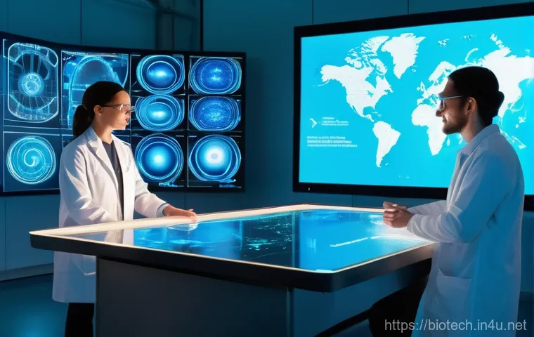 단백질 데이터베이스 - **Prompt 1: The Infinite Nexus of Protein Data**
    "A wide-angle, hyper-realistic shot inside a fu...