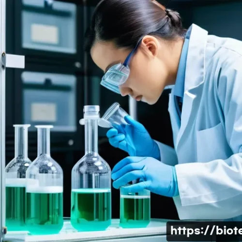 Home 32 제약 회사와 바이오 회사 차이 - A professional pharmaceutical chemist, wearing a white lab coat and safety glasses, meticulously wor...