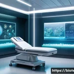 Home 18 합성생물학 응용 분야 - **Prompt 1: Personalized Medicine in a Futuristic Clinic**
A sleek, ultra-modern medical clinic ...