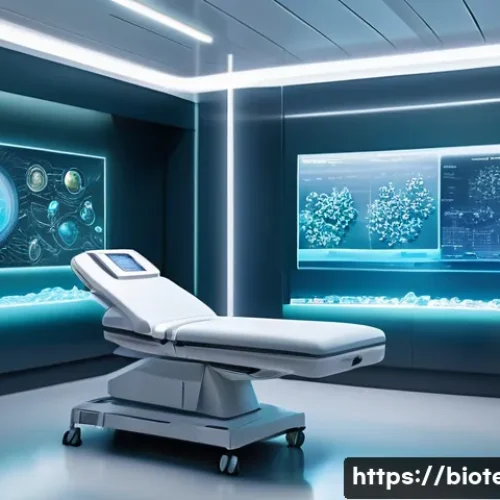 Home 30 합성생물학 응용 분야 - **Prompt 1: Personalized Medicine in a Futuristic Clinic**
A sleek, ultra-modern medical clinic ...