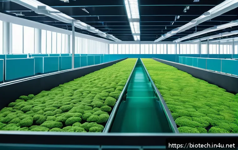 친환경 바이오 연료 - A vibrant, detailed scene of a futuristic biomass energy facility showcasing diverse biofuel sources...